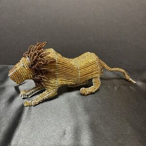Retro Handmade Lion Glass Bead & Wire Figurine African‎ Jungle Unique Vintage